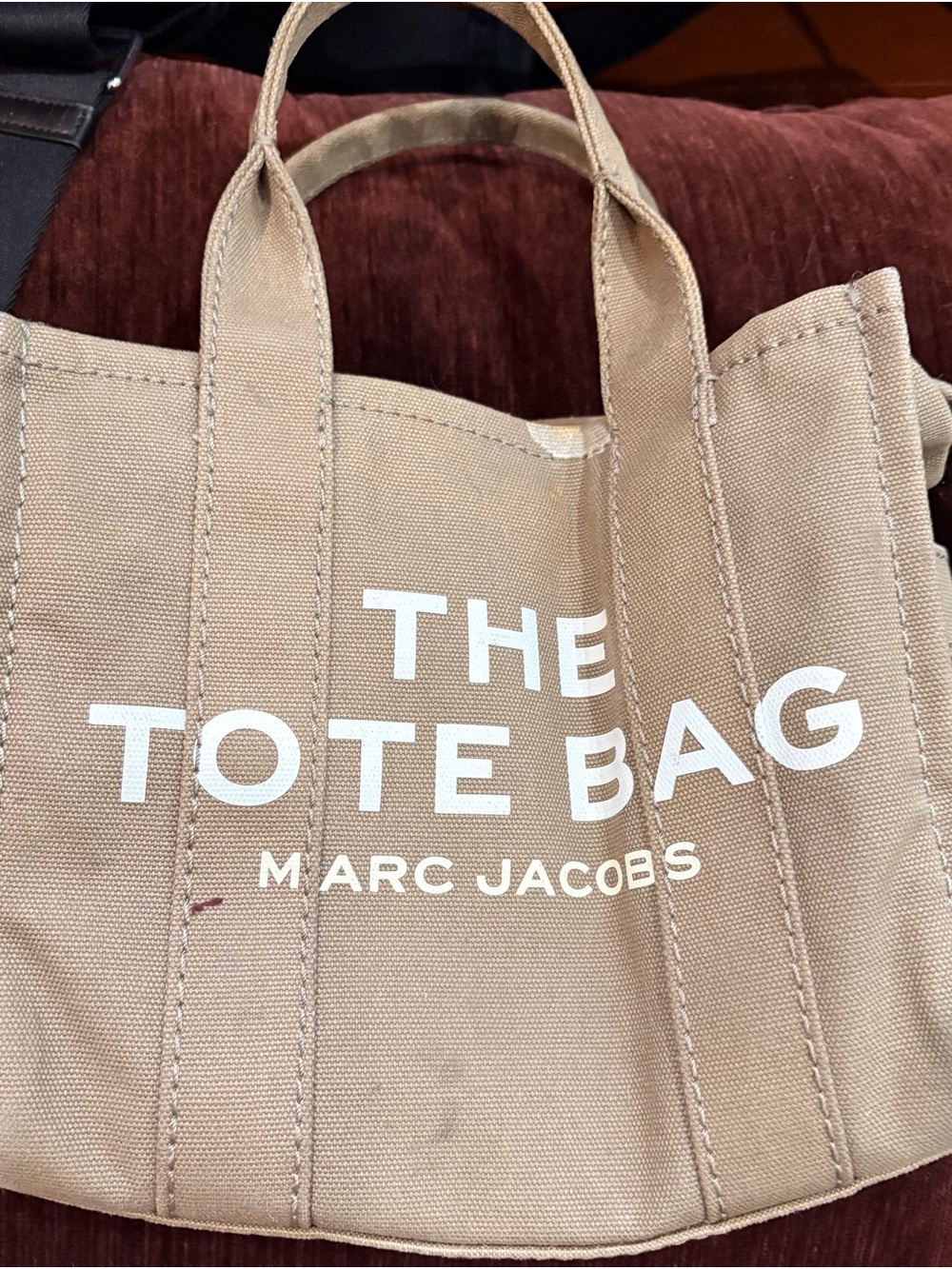 Marc Jacobs Beige Canvas 'The Tote Bag' with White Logo crossbody